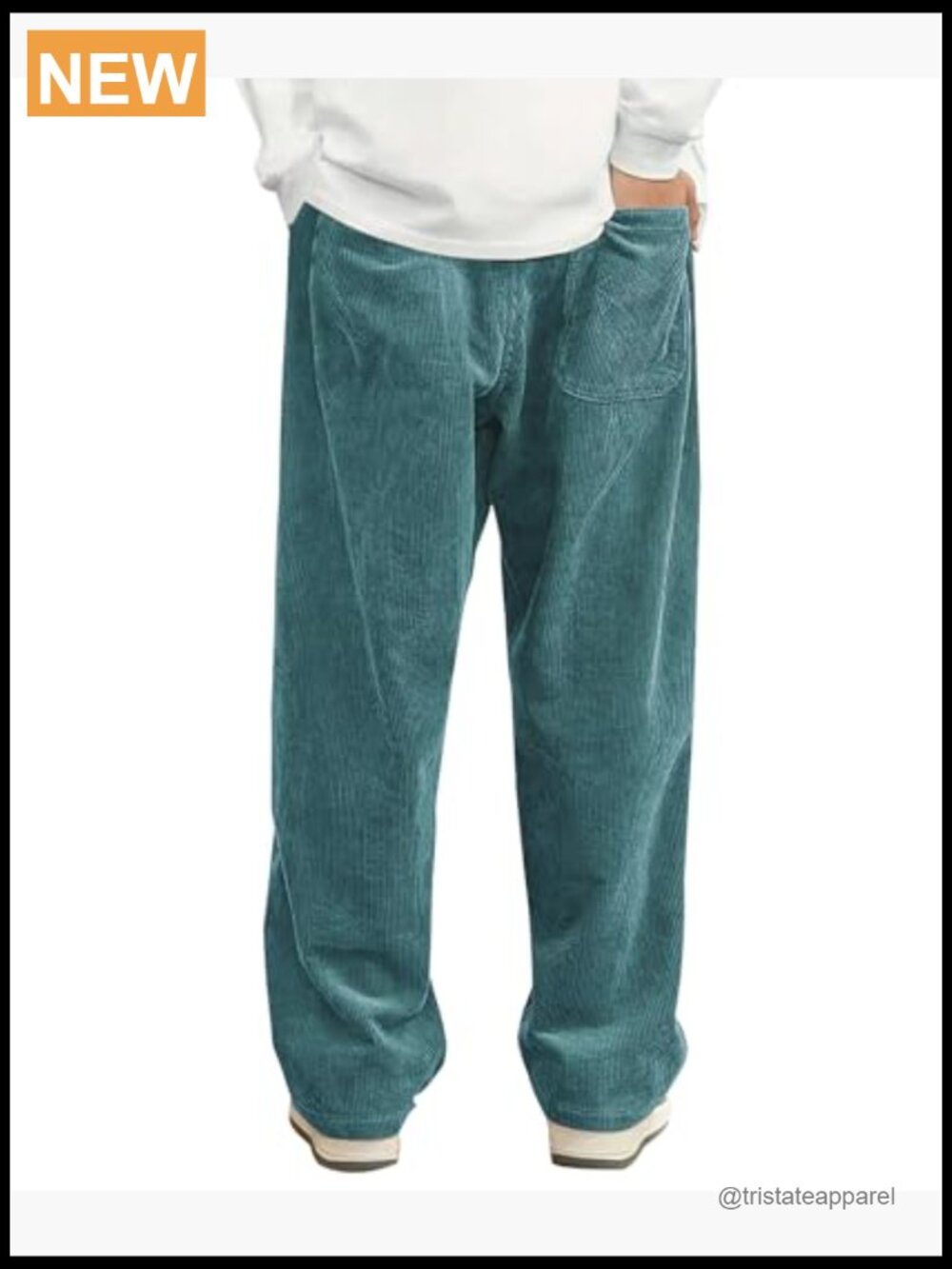 Mens Corduroy Casual Pants Loose Fit Wide Leg Straight Sweatpants Elastic Waist - Picture 2 of 5